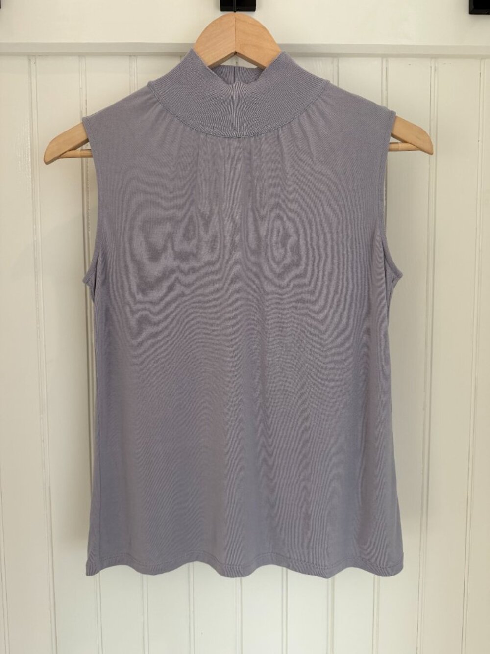 Theory Ribbed Mock Neck Shell Top — Modal Silk, Grey Lilac, Size P (US 0)